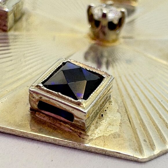 VTG Sterling Silver 925 Black & White CZ Octagonal Ridged Pendant Charm 1.25" - Picture 9 of 15